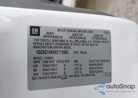 2008 Chevrolet Silverado 1500 Work Truck z USA, uszkodzony, nr VIN 1GCEC14X68Z115963